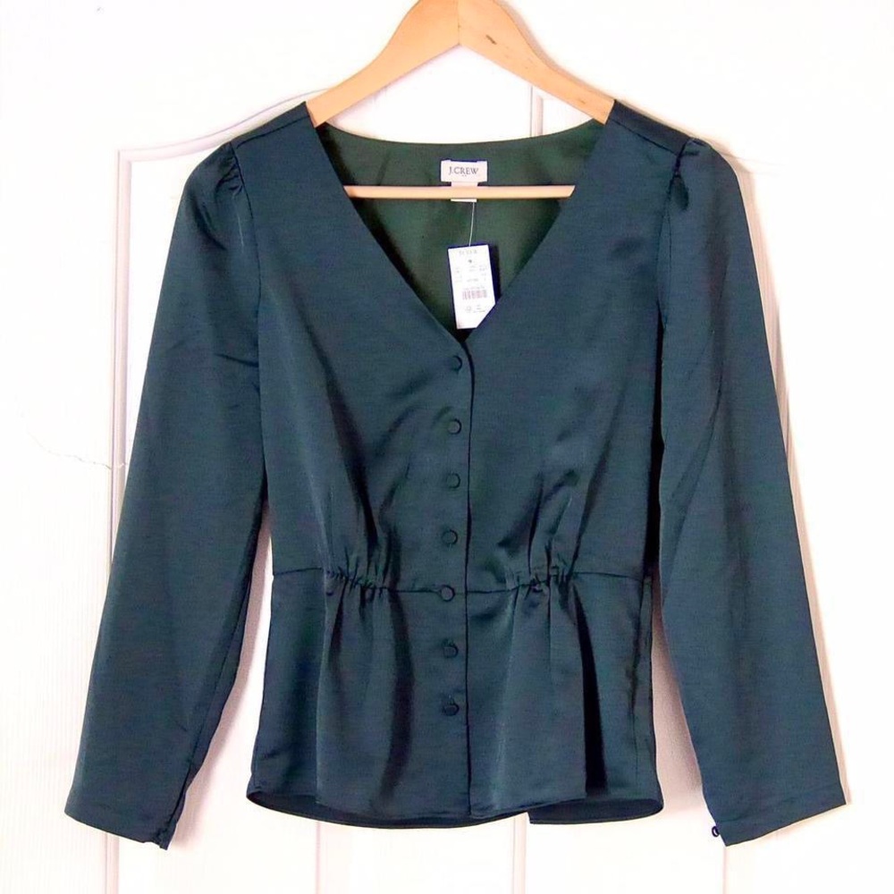 J.Crew Dark Green Satin Blouse